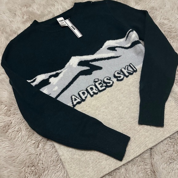 PINK Victoria's Secret Sweaters - Victoria's Secret PINK Apres Ski Mountain Graphic Crewneck Sweater Green XS NWT